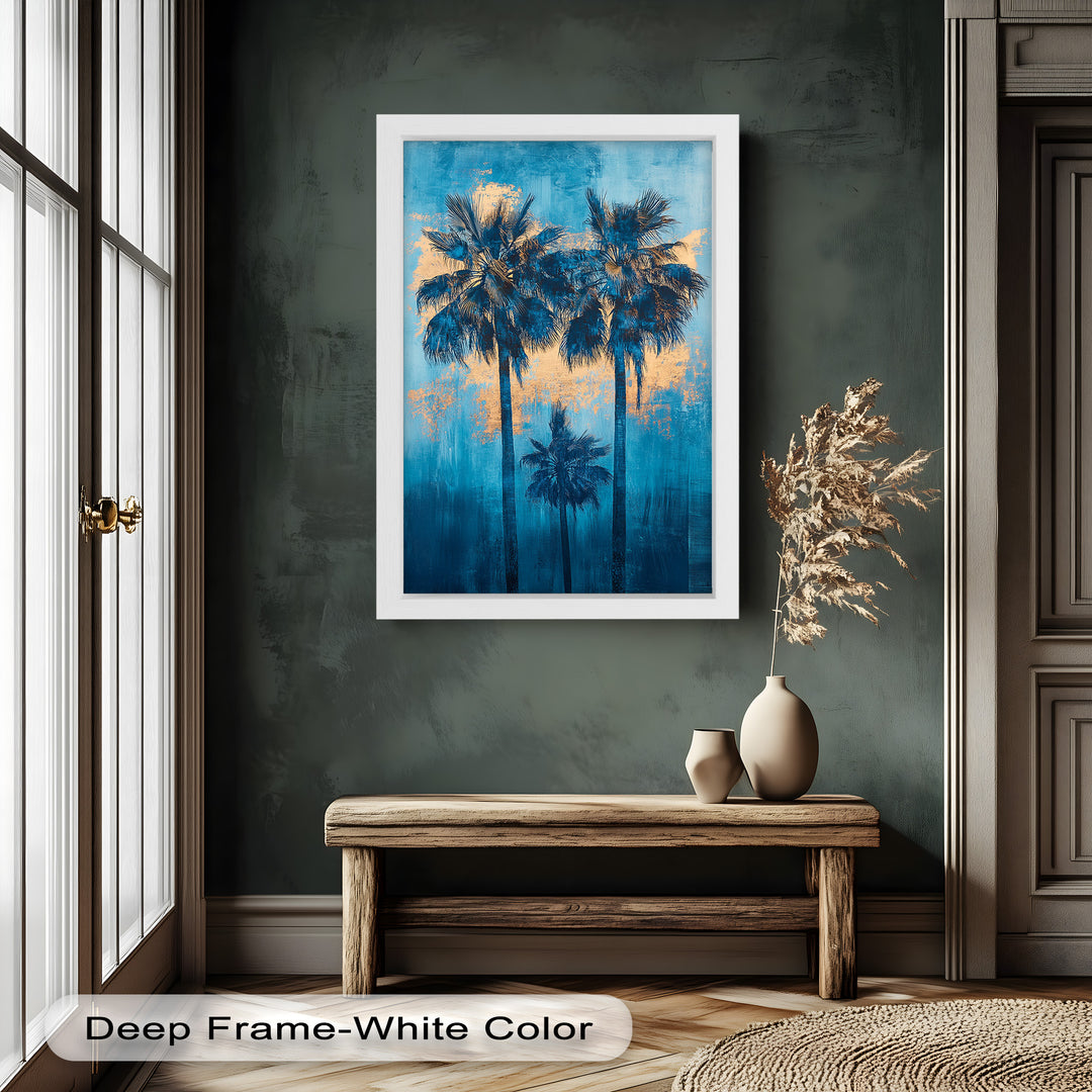 Blue Sunset Palms – Tropical Oil Painting