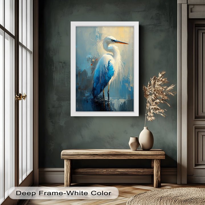 Blue Heron in Abstract – Framed Oil Painting