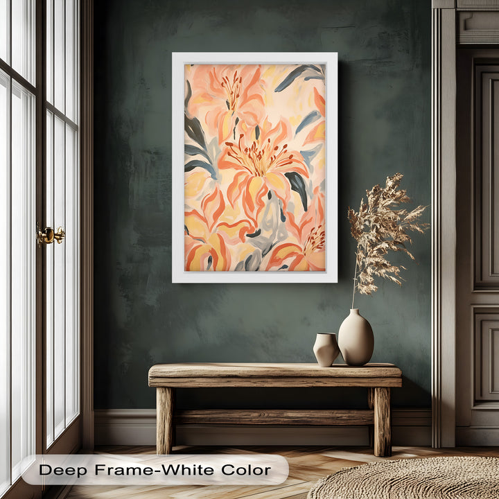 Sunlit Lilies – Abstract Coral Flower Oil Painting