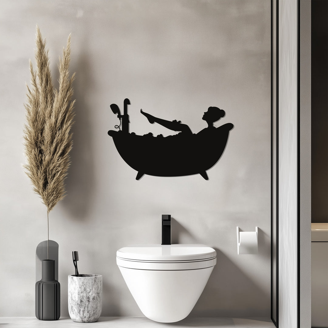 Relaxing Bathtub Silhouette – Modern Bathroom Metal Wall Art