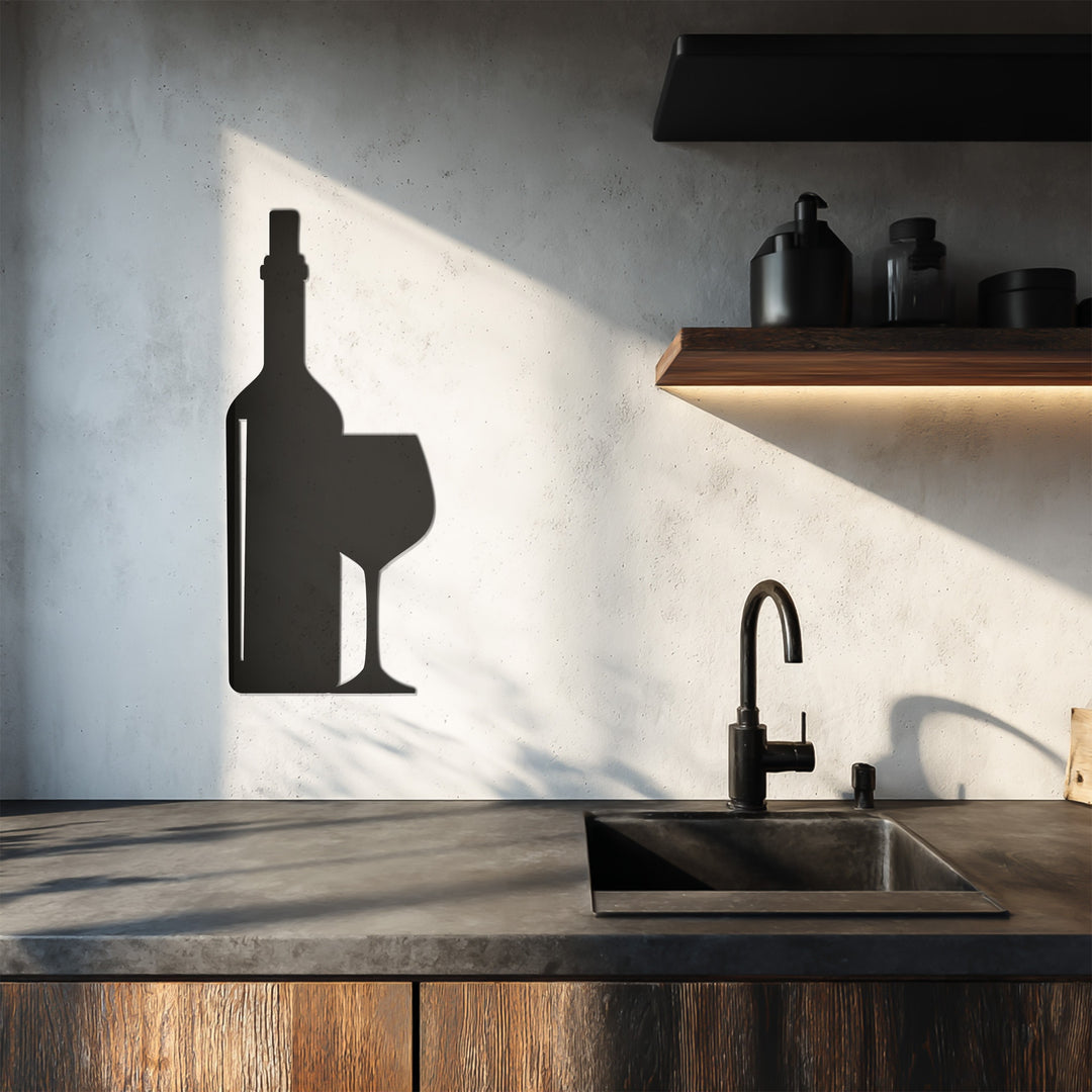 Wine Bottle & Glass – Modern Kitchen Metal Wall Art