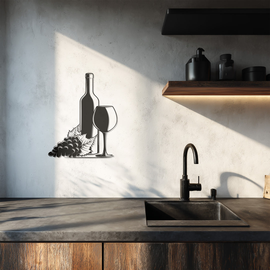 Wine Bottle & Glass Metal Wall Art – Modern Kitchen & Bar Decor