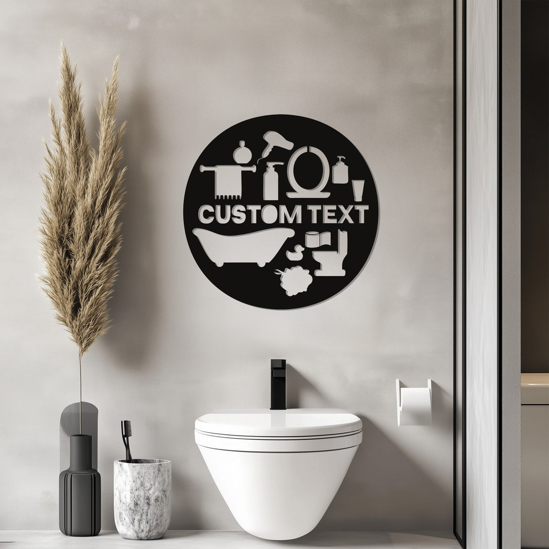 Personalized Bathroom Round Metal Wall Art – Custom Text Sign