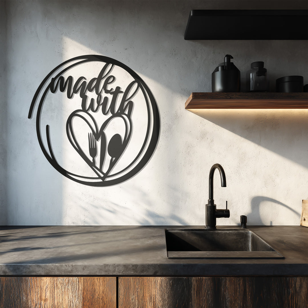 Made With Love – Heart & Cutlery Kitchen Metal Wall Art