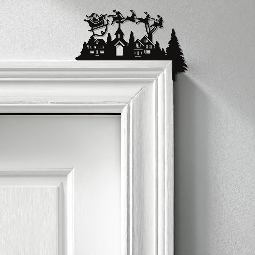 قرية ليلة عيد الميلاد – ديكور مدفأة معدني على شكل زلاجة سانتا