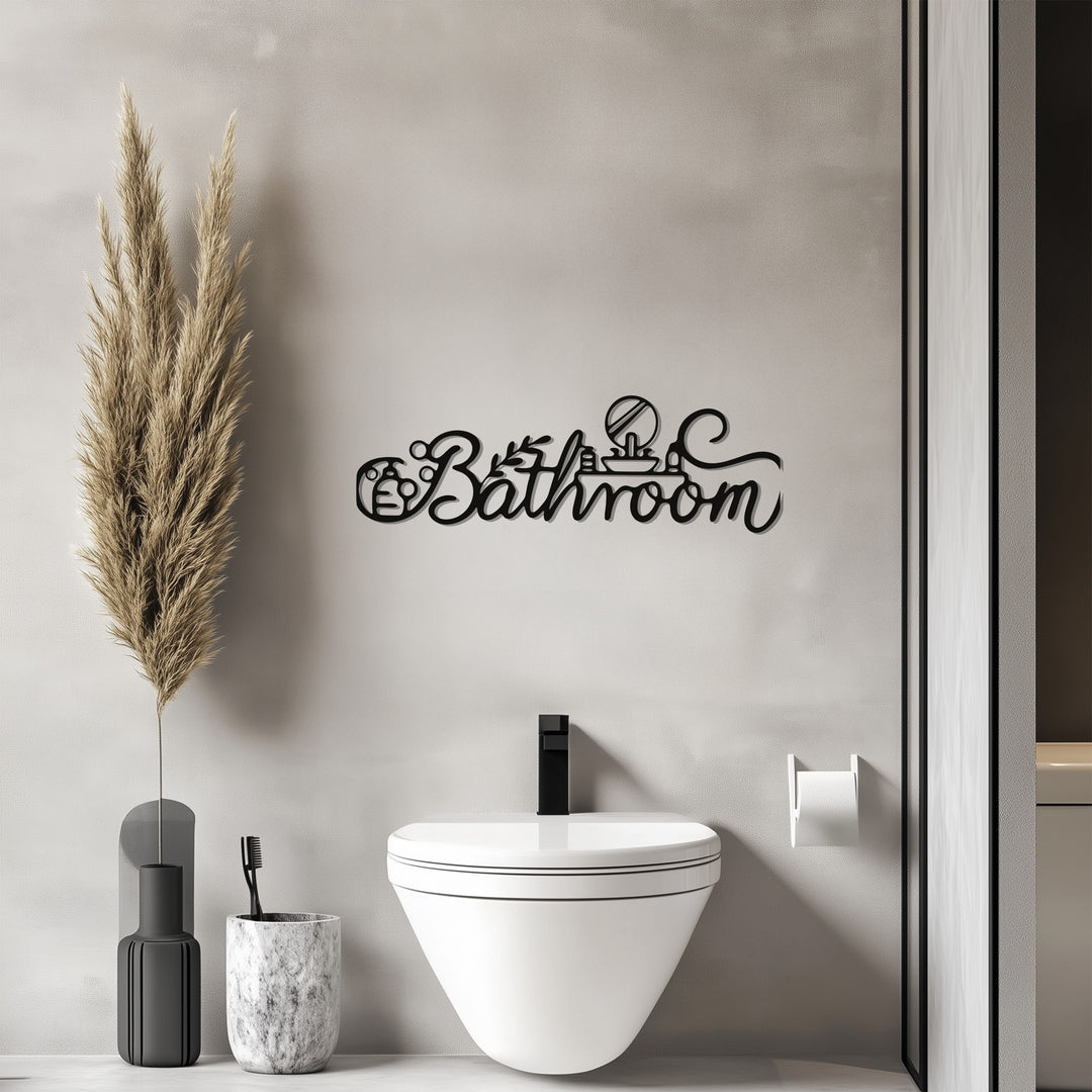 Stylish Script Bathroom – Modern Metal Wall Art Sign