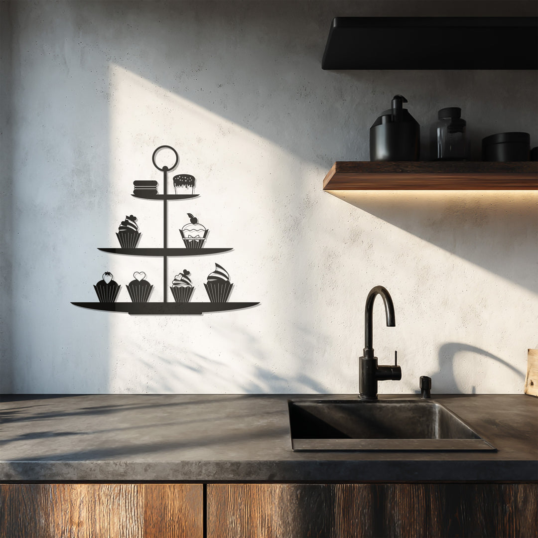 Cupcake Stand Silhouette – Sweet Kitchen Metal Wall Art
