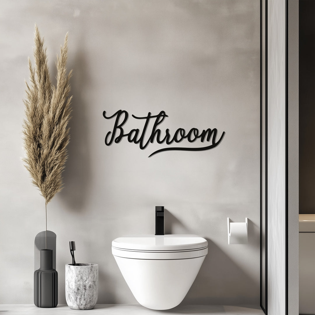 Minimalist Script Bathroom – Modern Metal Wall Art Sign