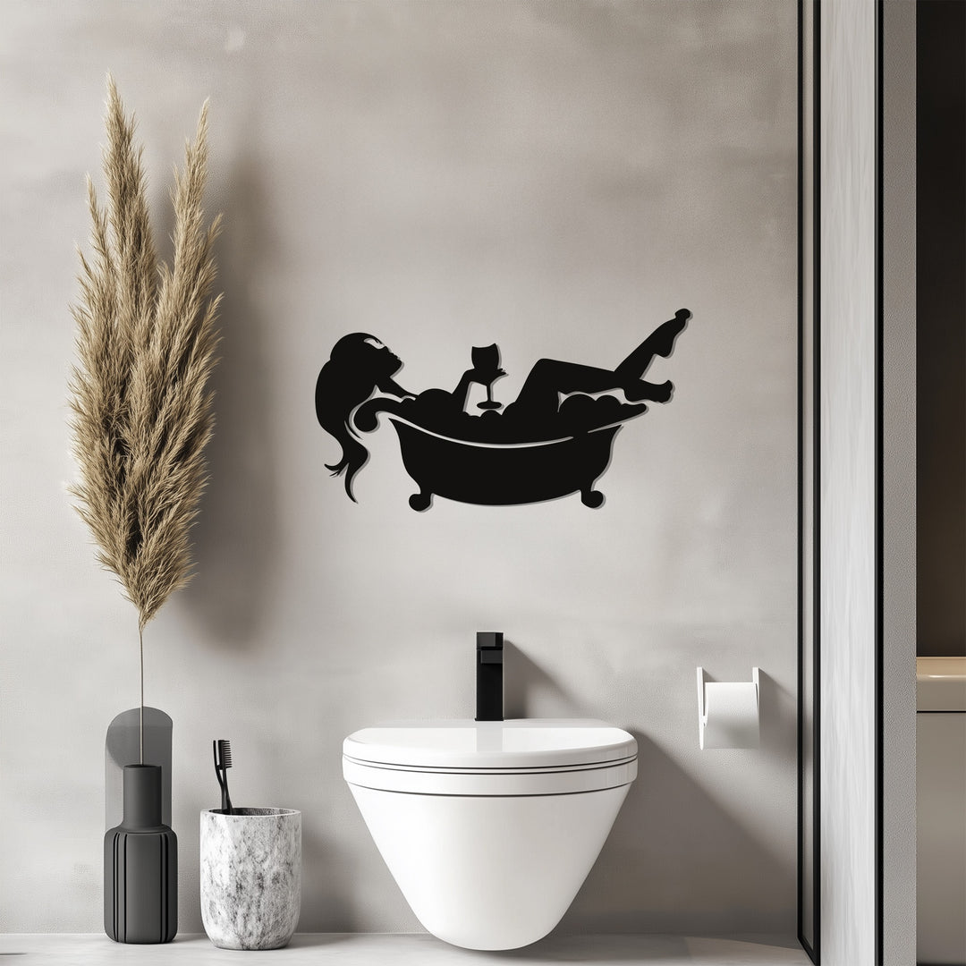 Relaxing Bath Silhouette – Modern Metal Bathroom Wall Art