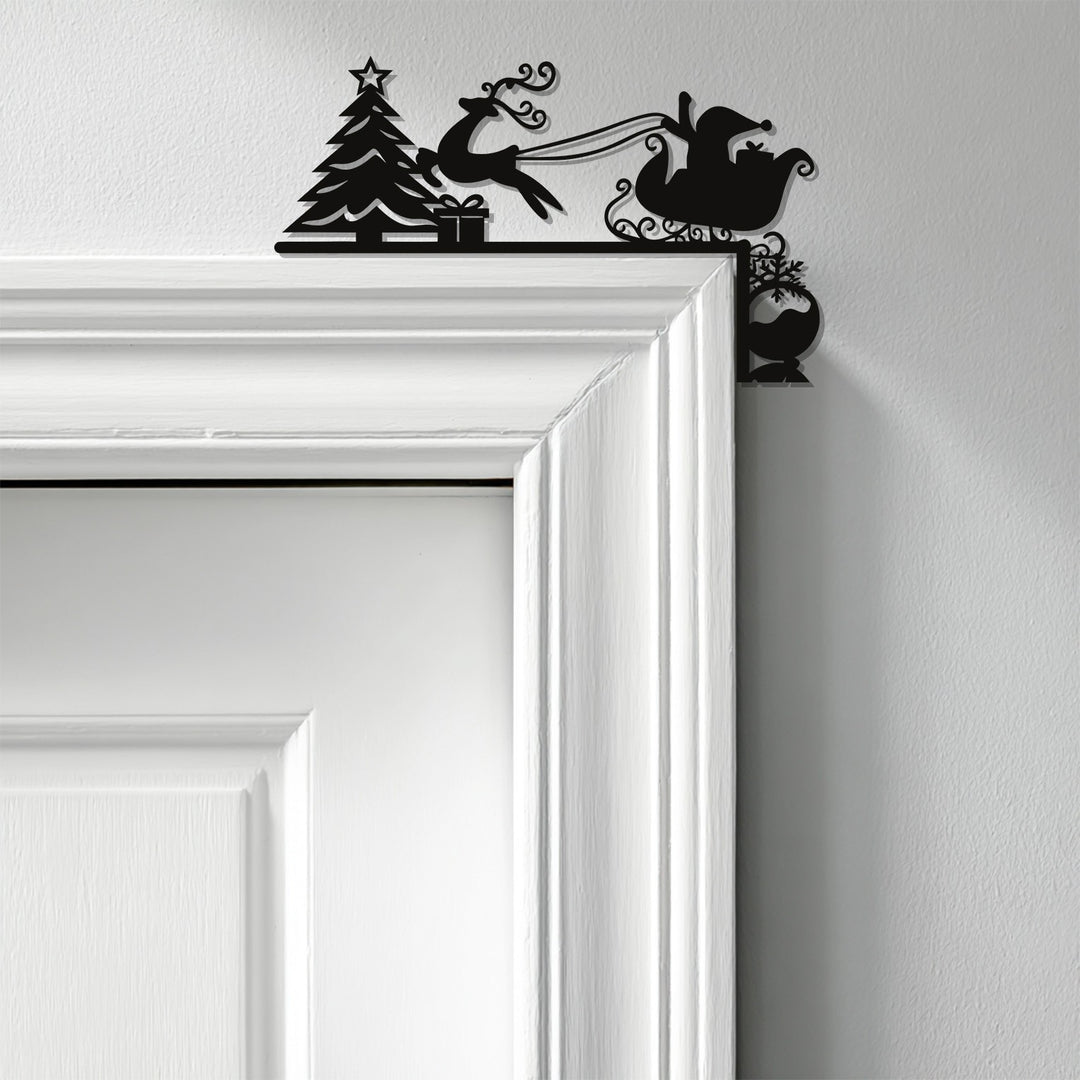 زلاجة سانتا وشجرة عيد الميلاد – ديكور معدني للمدفأة