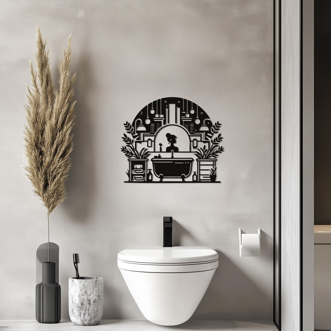 Modern Vanity Scene – Elegant Bathroom Metal Wall Art