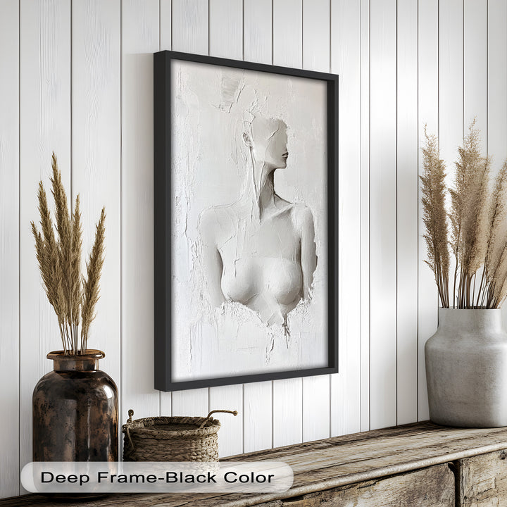 Silent Form – Minimalist White Abstract Female Oil Painting