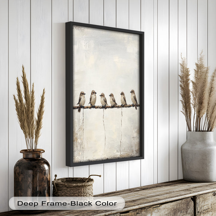 Six Birds in Stillness – Animal Oil Painting