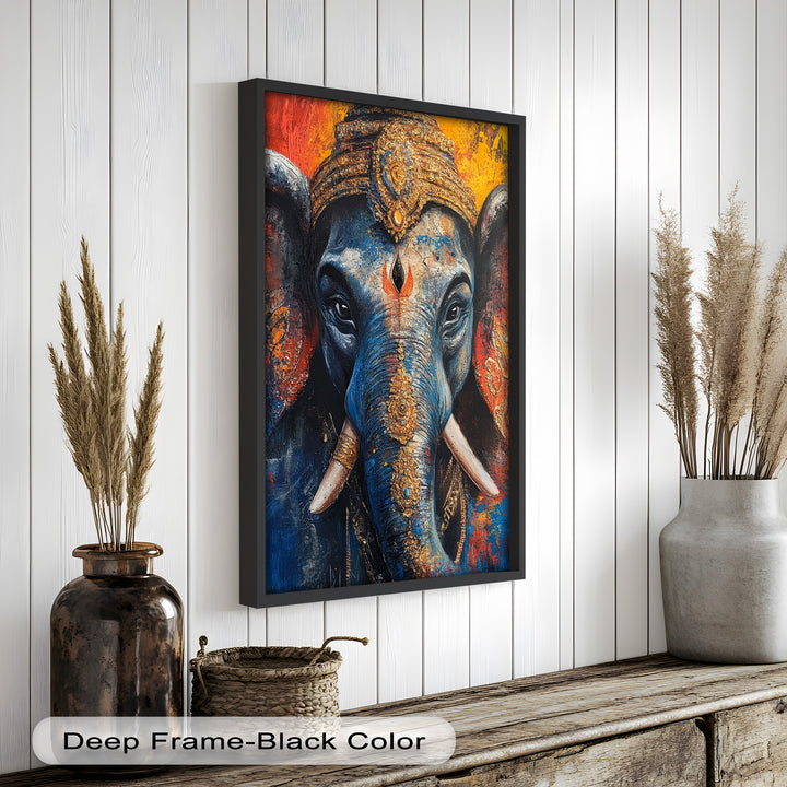 Lord Ganesha Wandkunst – Religiöses Ölgemälde
