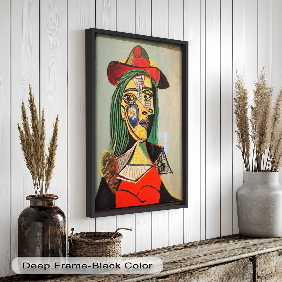 Strahlender Blick – Frau mit rotem Hut, kubistisches Porträt, Picasso-Ölgemälde