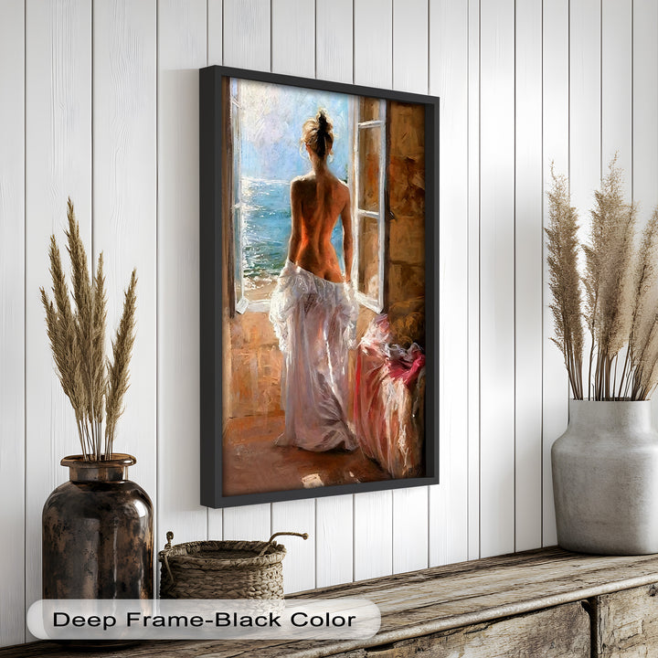 Whispers of the Sea – Romantic Woman by the Ocean Nude Oil Painting