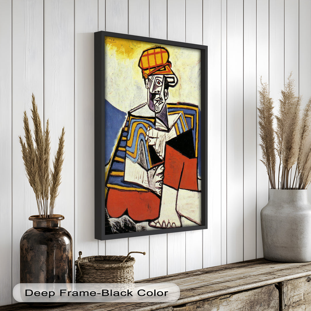Geometric Man in Red Hat Wall Art – Cubist Oil Painting