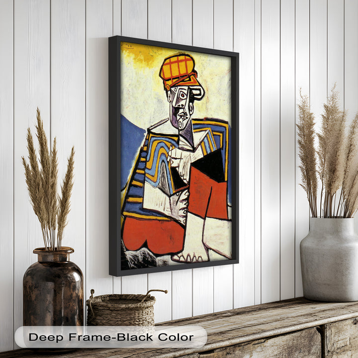 Geometric Man in Red Hat Wall Art – Cubist Oil Painting