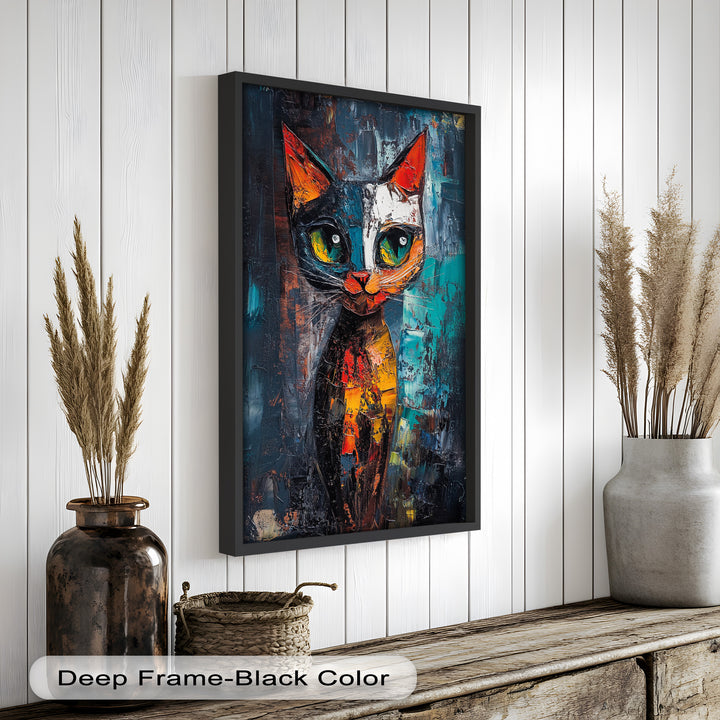 Abstraktes Katzenportrait mit Neonfarben - Tierölgemälde