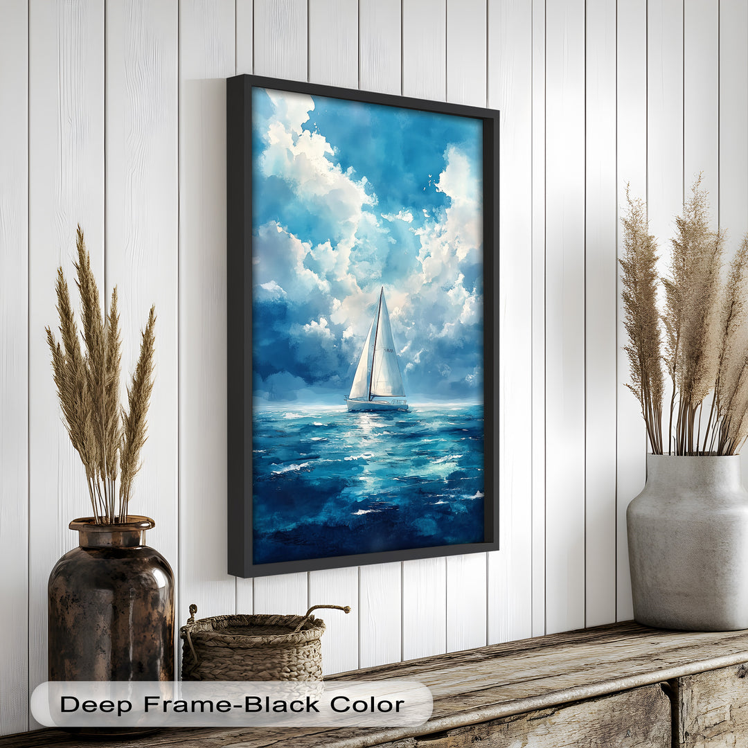 Blue Sky – White Sailboat Oil Painting