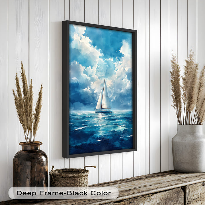 Blue Sky – White Sailboat Oil Painting