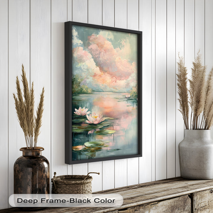 Pastel Water Lilies in Tranquil Lake - Flower Oil Painting