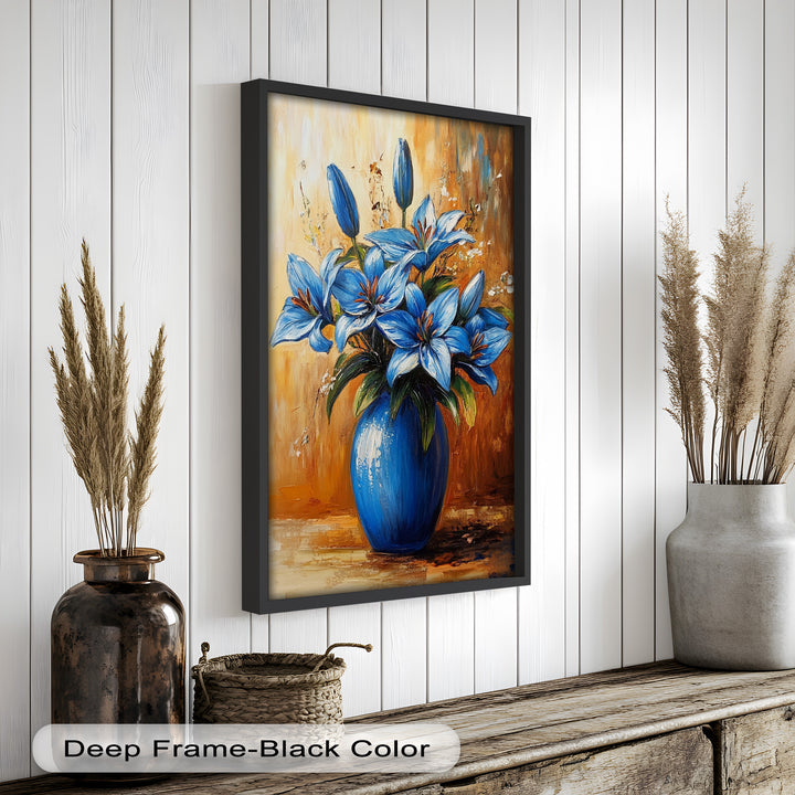 Azure Blossoms in a Blue Vase – Flower Oil Painting
