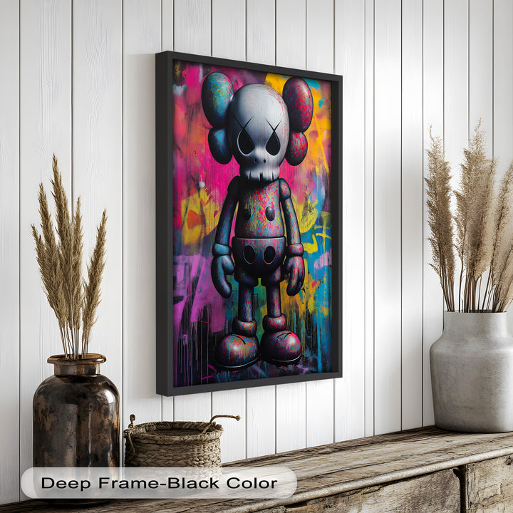 Neon Skull Companion – Mehrfarbiges KAWS-Ölgemälde