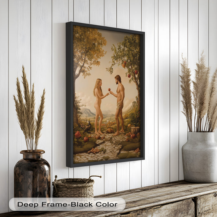 The First Temptation – Adam and Eve in Eden Renaissance Oil Painting
