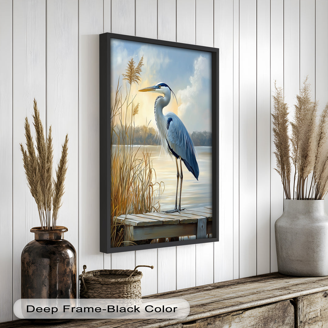 Majestic Heron in Misty Marshland - Animal Oil Painting