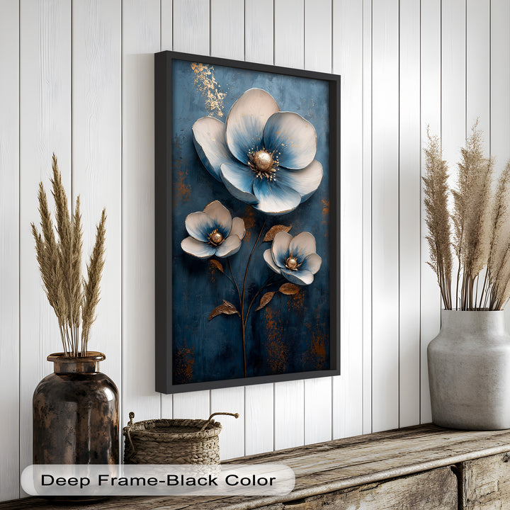 Blue and Gold Flower - Modern Oil Painting
