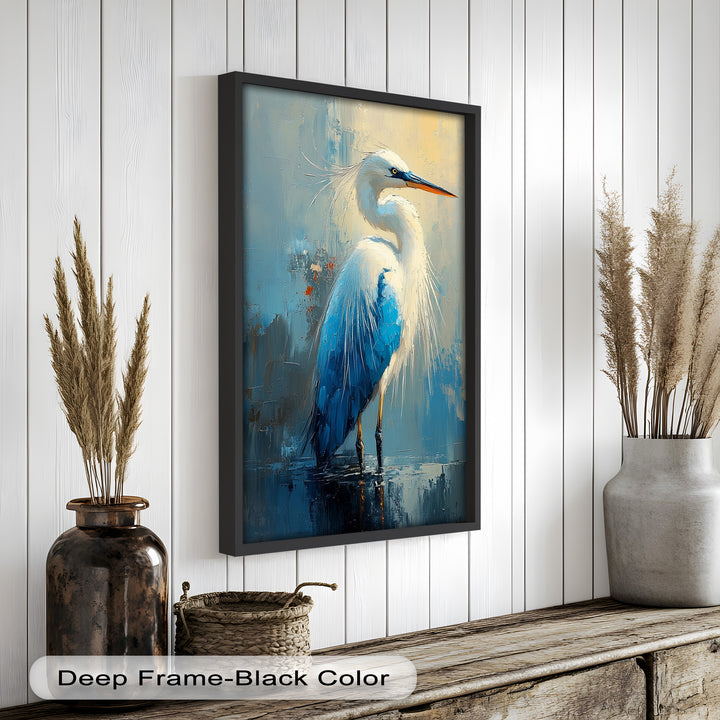 Blue Heron in Abstract – Framed Oil Painting