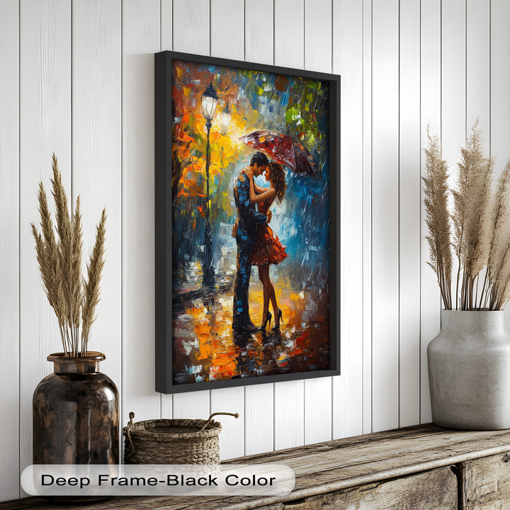 Evening Embrace – Romantic Rainy Street Scene Love Oil Painting