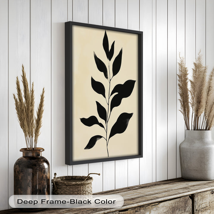 Black Botanical Minimalism – Monochrome Oil Painting