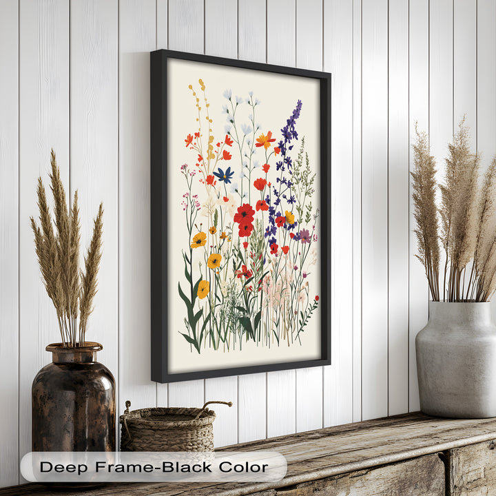 Wild Meadow Bloom – Farbenfrohes botanisches Ölgemälde im Boho-Stil
