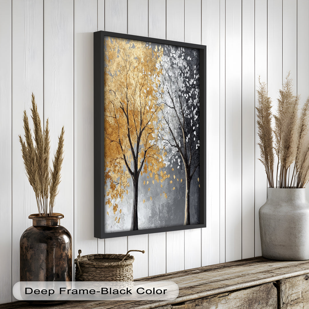 Flüstern von Herbst und Winter – Ölgemälde mit zwei Baumblumen