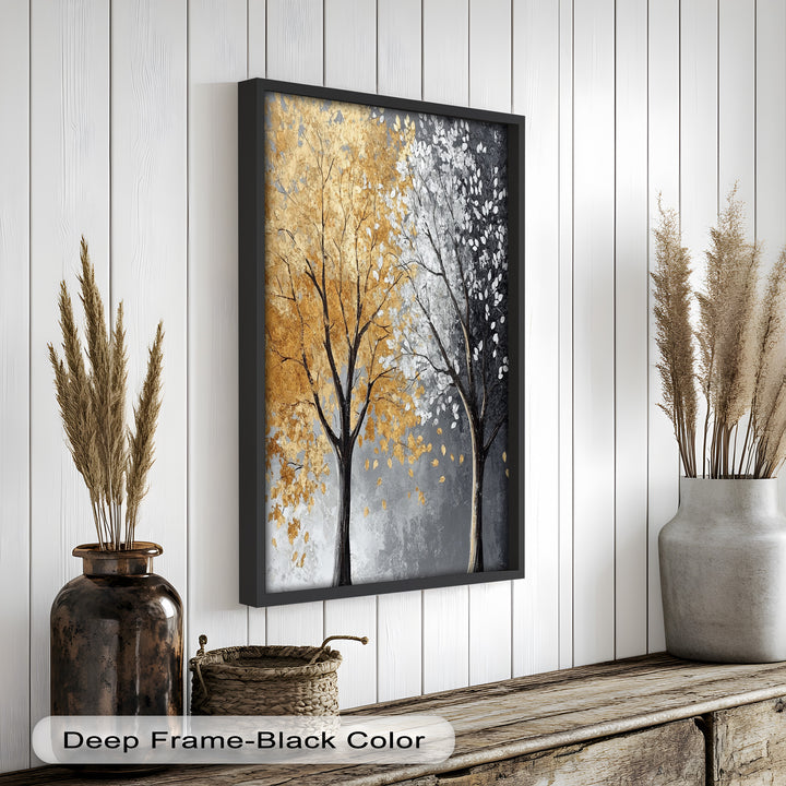 Flüstern von Herbst und Winter – Ölgemälde mit zwei Baumblumen