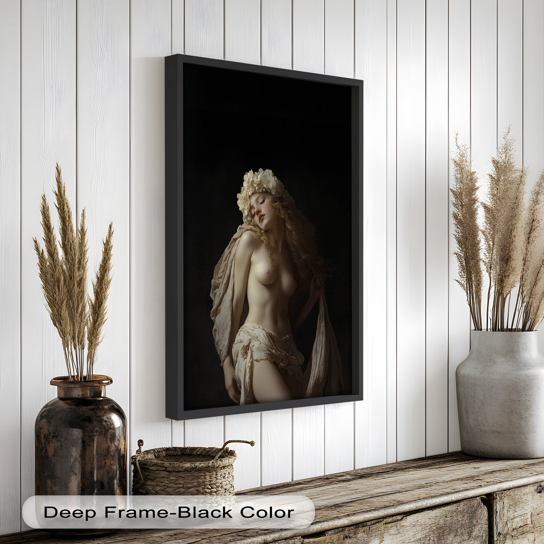 Moonlit Reverie – Classical Nude with Floral Crown Oil Painting