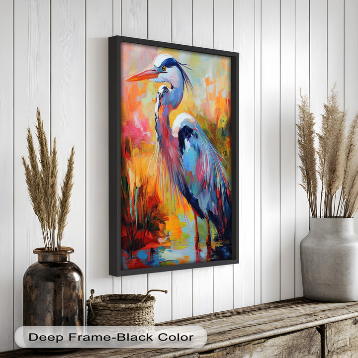 Colored Heron in Abstract Color Splash – Animal Oil Painting