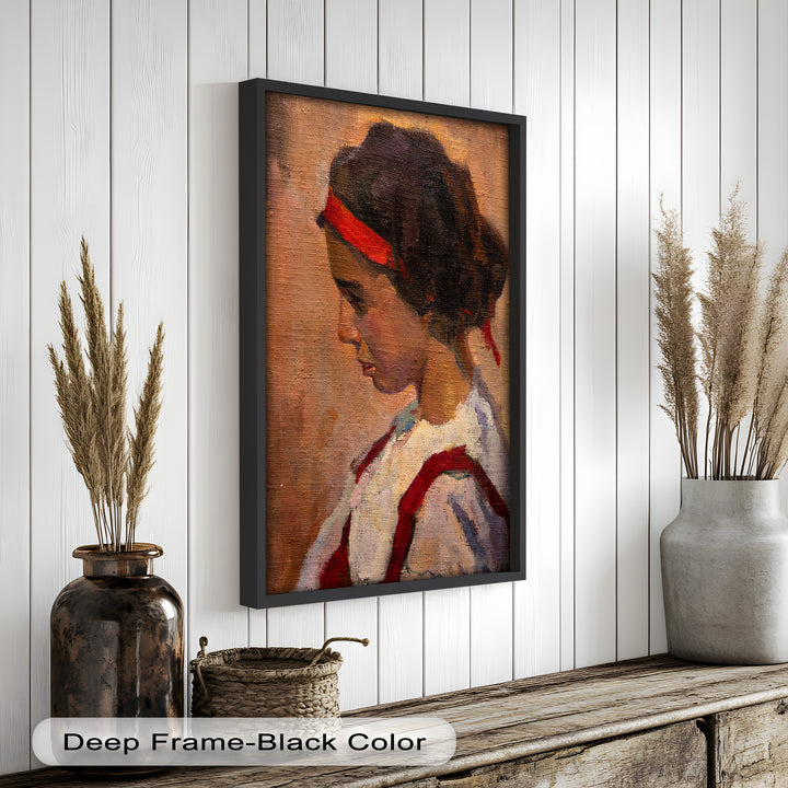 Side Portrait of a Young Woman in Red Ribbon - Picasso Oil Painting