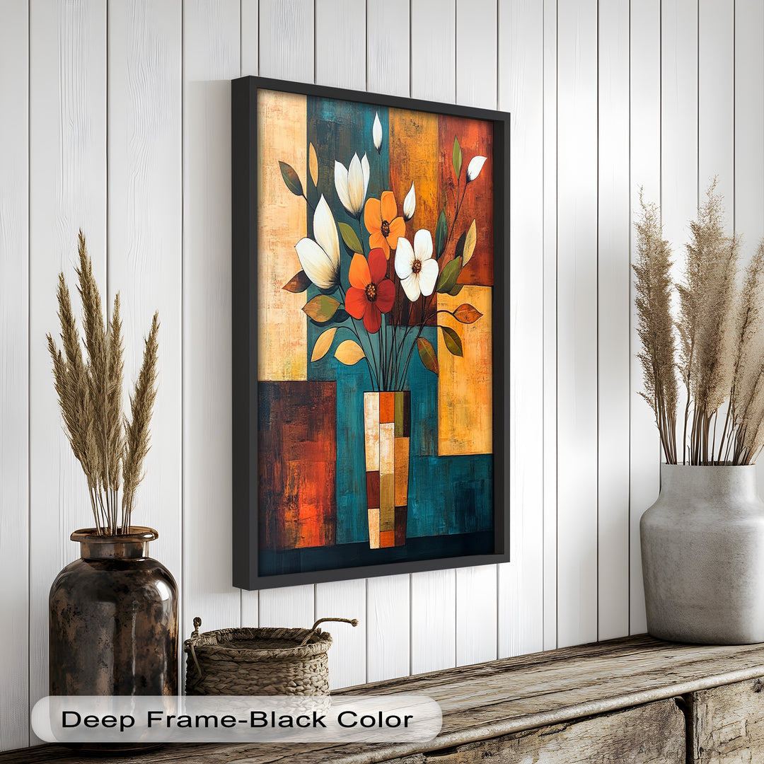 Geometric Bloom – Modern Floral Abstract Oil Painting