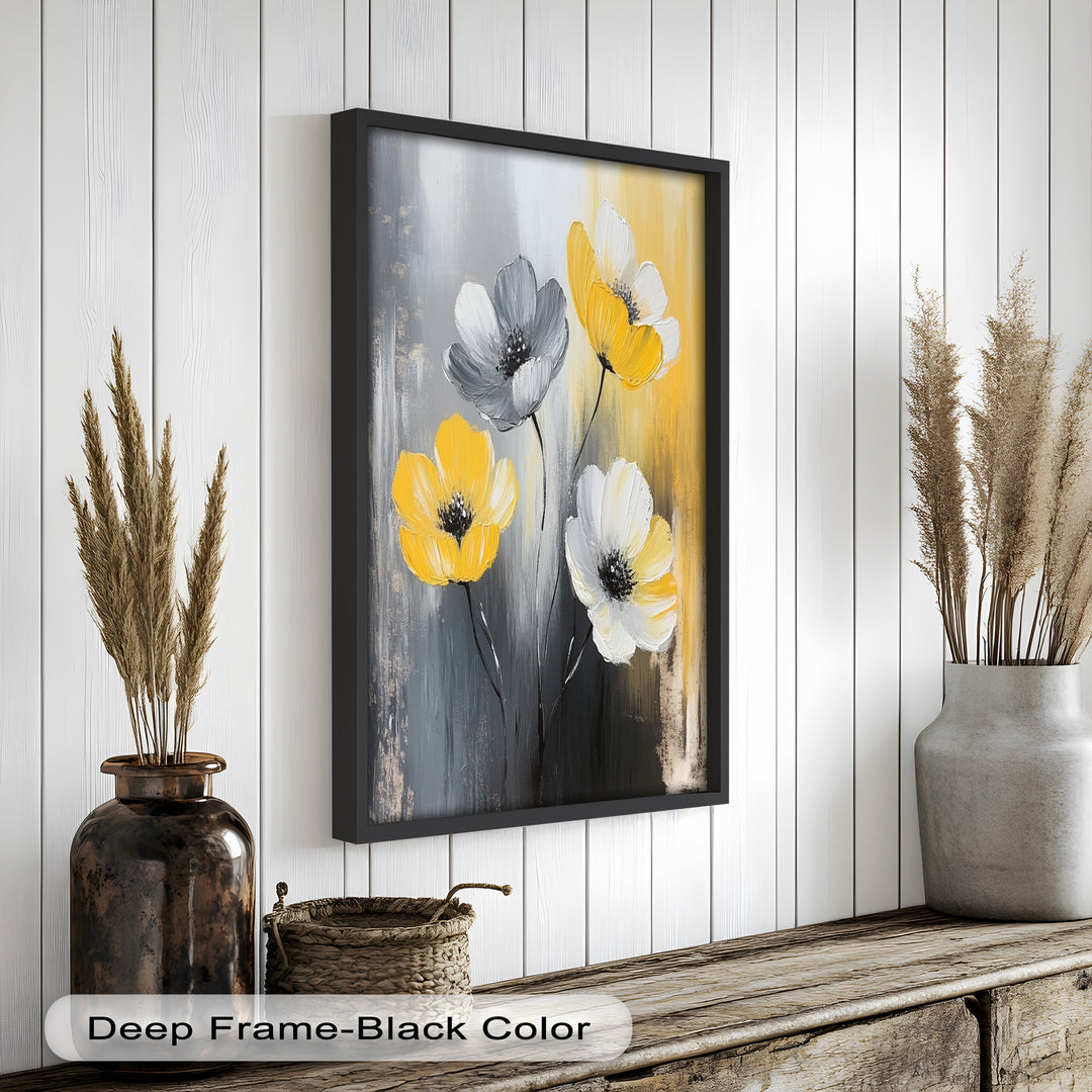 Golden Harmony – Yellow and White Floral Oil Painting