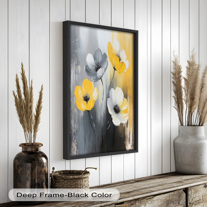 Golden Harmony – Yellow and White Floral Oil Painting