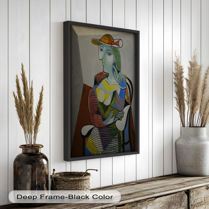 Striped Serenity – Colorful Woman in Hat Picasso Oil Painting