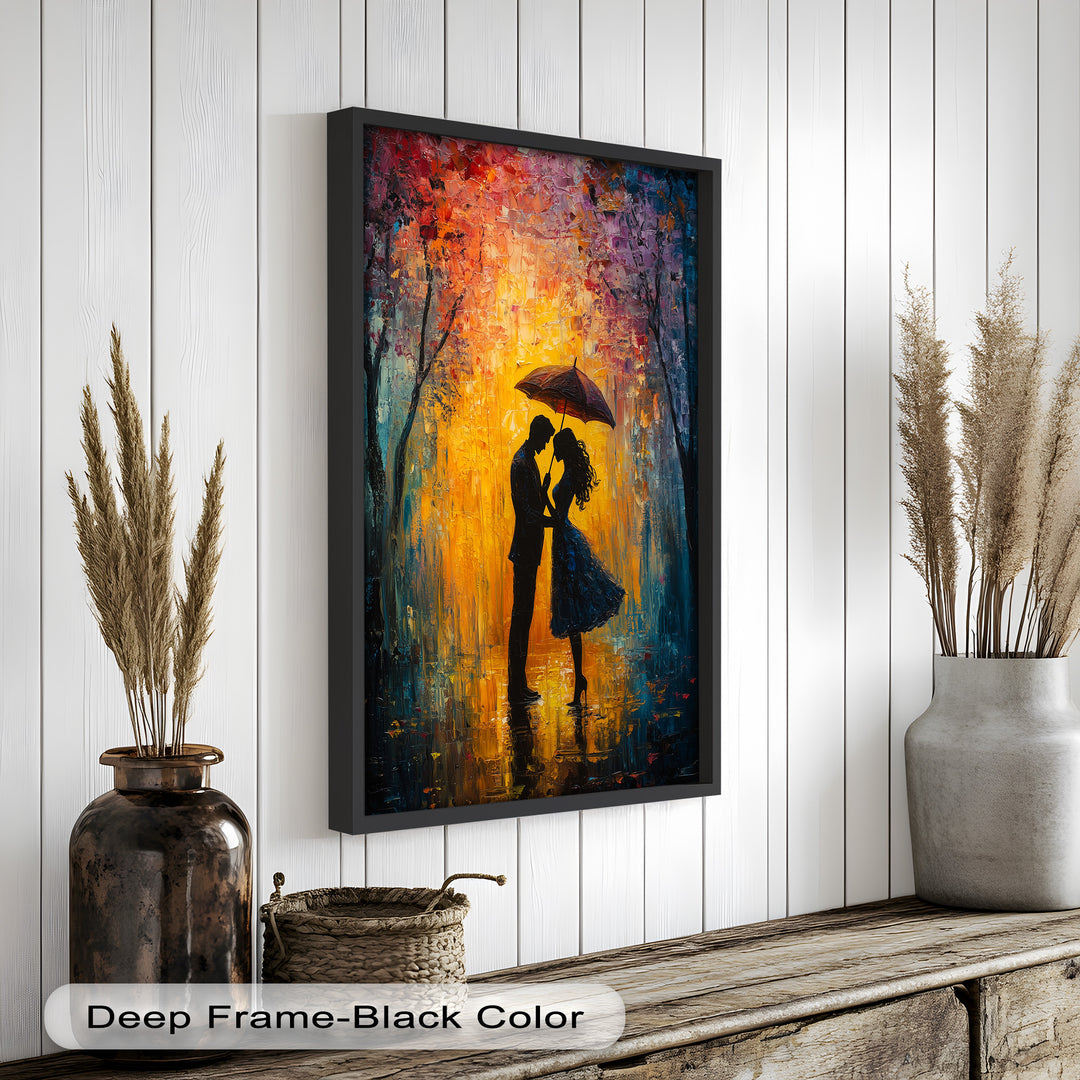 Lovers Under Autumn Glow – Romantic Couple Oil Painting