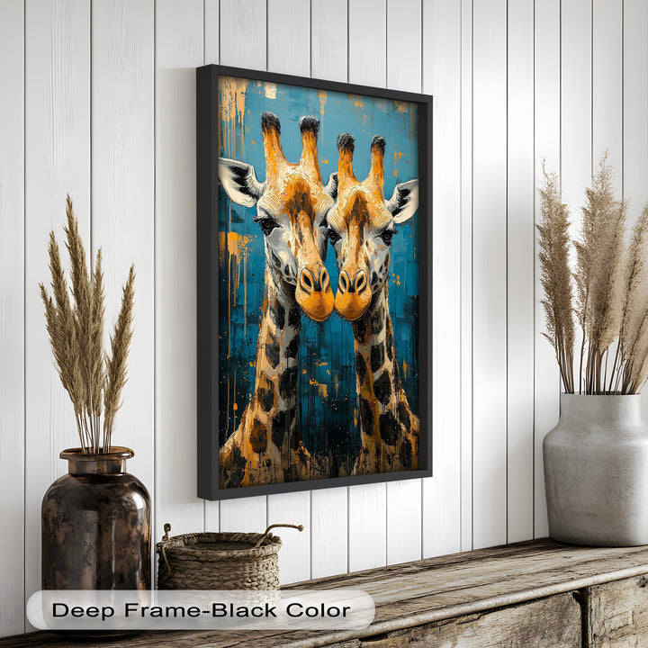 Zwei Giraffen in blauer abstrakter Harmonie - Tierölgemälde