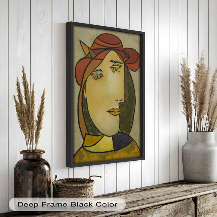 Melancholy in Red Hat – Minimalist Portrait Picasso Oil Painting