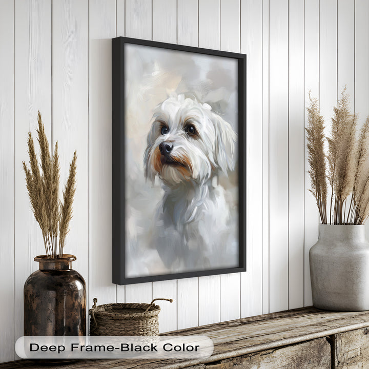 Snowy Gaze – White Maltese Portrait Animal Oil Painting