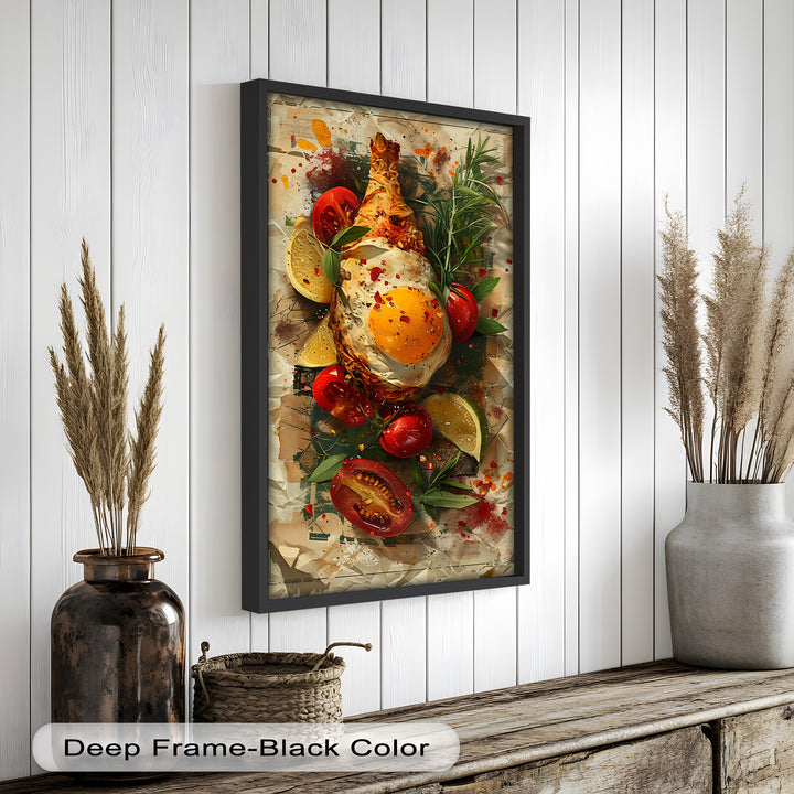 Spiegelei und Brathähnchen mit Kräutern - Food Painting
