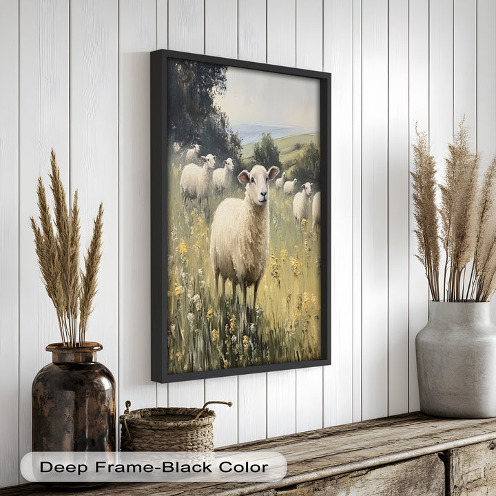 Sheep in Spring Meadow – Pastoral Oil Painting